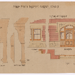 Cover image for Plan - Hobart Domain - Philip Smith Training College - Drawing 4809/4 - doorway, basement details, window and front door frame  - coloured. Card 47