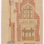 Cover image for Plan - Hobart Domain - Philip Smith Training College - Drawing 4809/5 - Elevation of centre Gable - coloured. Card 46