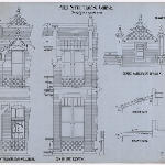 Cover image for Plan - Hobart Domain - Philip Smith Training College - Drawing 4809 - Elevations of Centre Gable, end to side elevations, balcony roof and floors - on linen.  Card 45