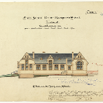 Cover image for Plan - Upper Macquarie Street State School, Hobart; Drawing No - 4258-4 Elevation to Macquarie Street - Colour; Contract Code 521; Card No.891