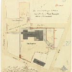 Cover image for Plan - Upper Macquarie Street State School, Hobart - Plan of Site showing Closets, Fencing Etc; Drawing No - 4268-1 Site Plan - Colour; Contract Code 526; Card No.907