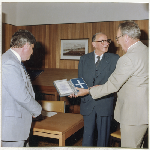 Cover image for Miscellaneous photographs - No.s 122-125 Presentation of book (Eureka Stockade)-Mr Binns, Laurie Brown, Tony Haigh, Prof. Joske and other Library Board members.
