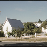Cover image for Photograph - 35mm transparency - State Library of Tasmania - Bridport (public library behind church) - February 1971