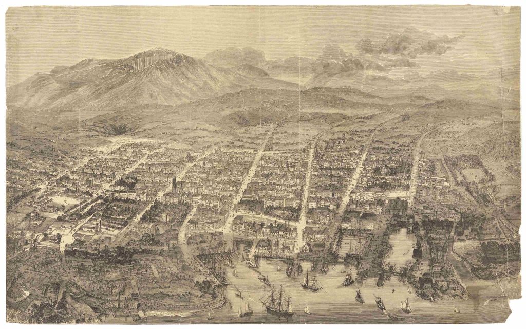 A sketch of Hobart as seem from a balloon
