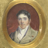 19thC painted portrait of a young man in an oval gold frame