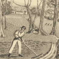 Drawing of convict working on a farm