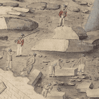 Coloured drawing of convicts at work 1832