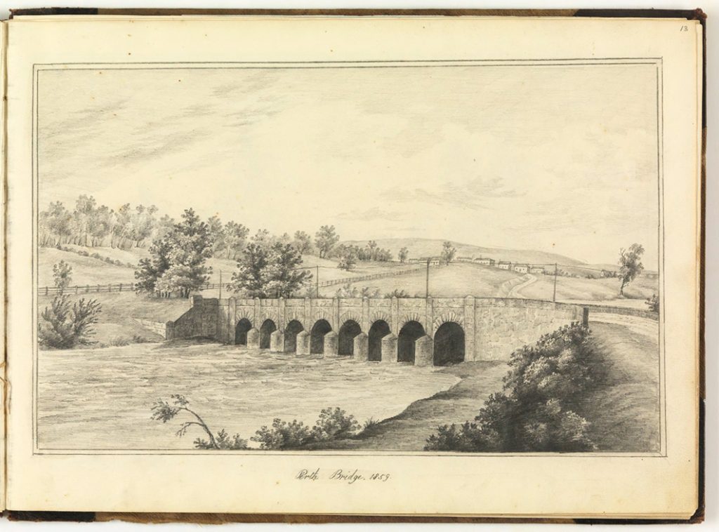 Pencil drawing of Perth Bridge, 1859