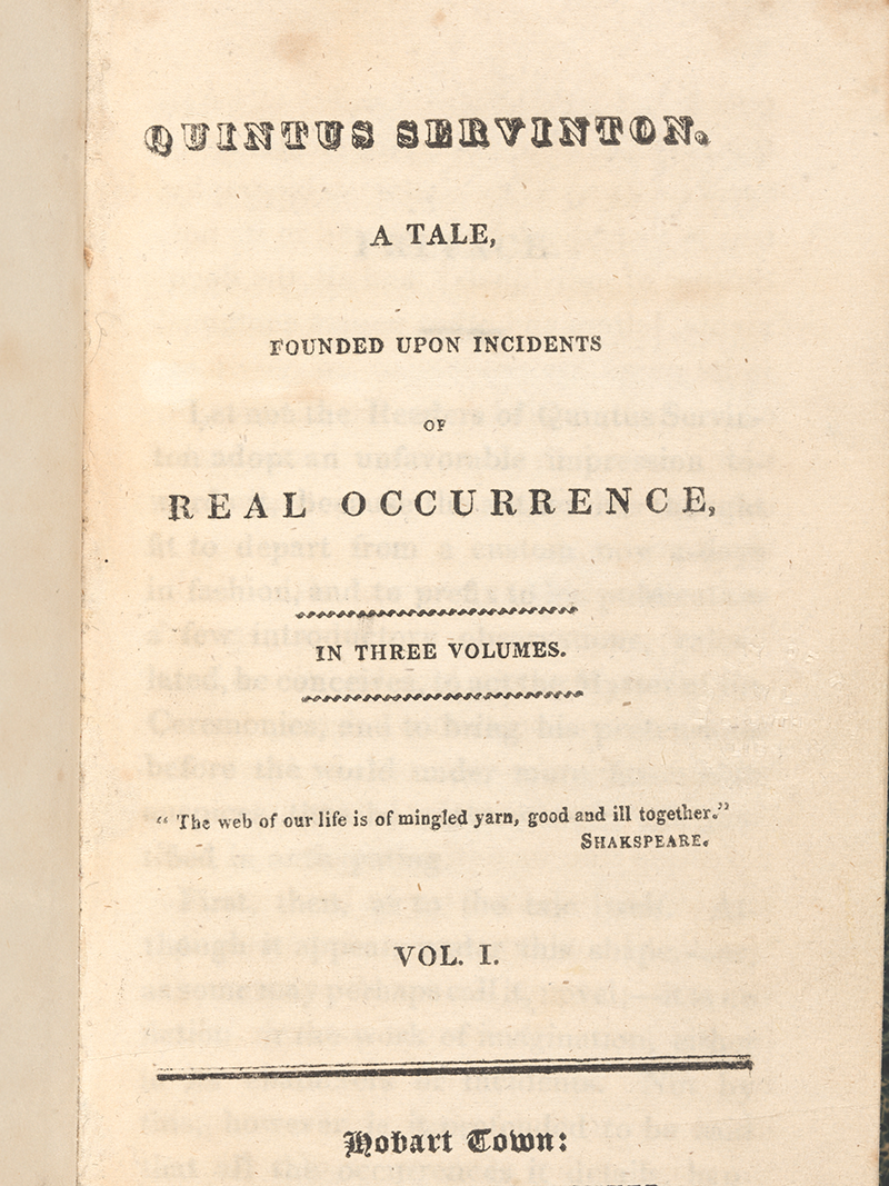 Title page from Henry Savery’s novel Quintus Servinton, 1832