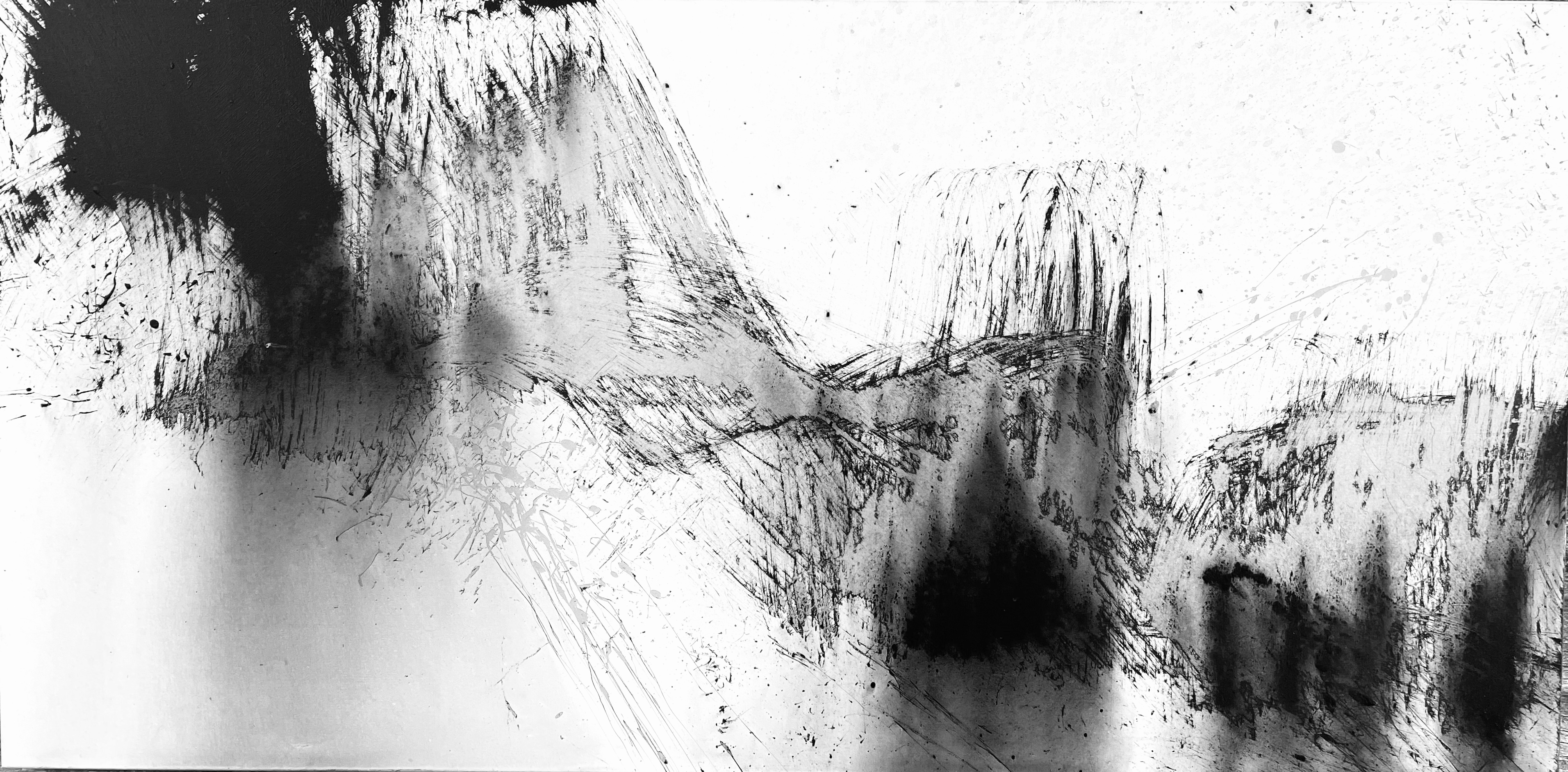 Black and white painting by Tony Smibert titled Ridgeline Dragon