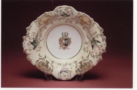 An old Fine China Dessert dish. White, painted with birds