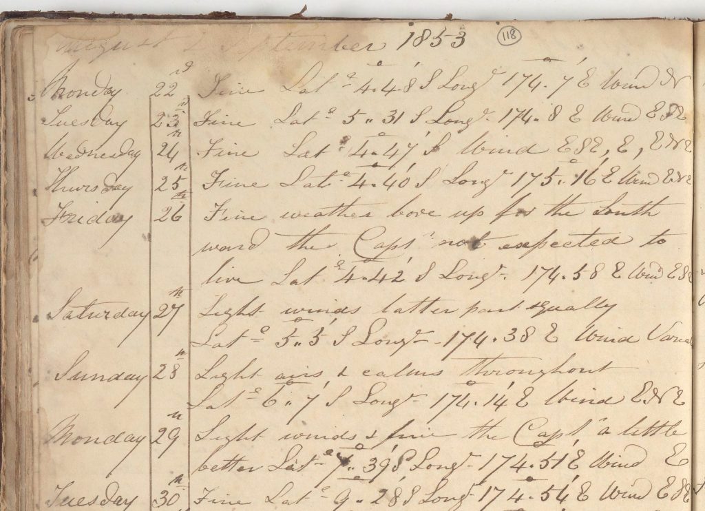 A captains log of the whaling ship, Nimrod