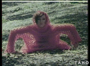 Tasmanian Archives: a still taken from Film – Glimpses: Vita Endelmanis. A woman on ground wearing a fishnet outfit