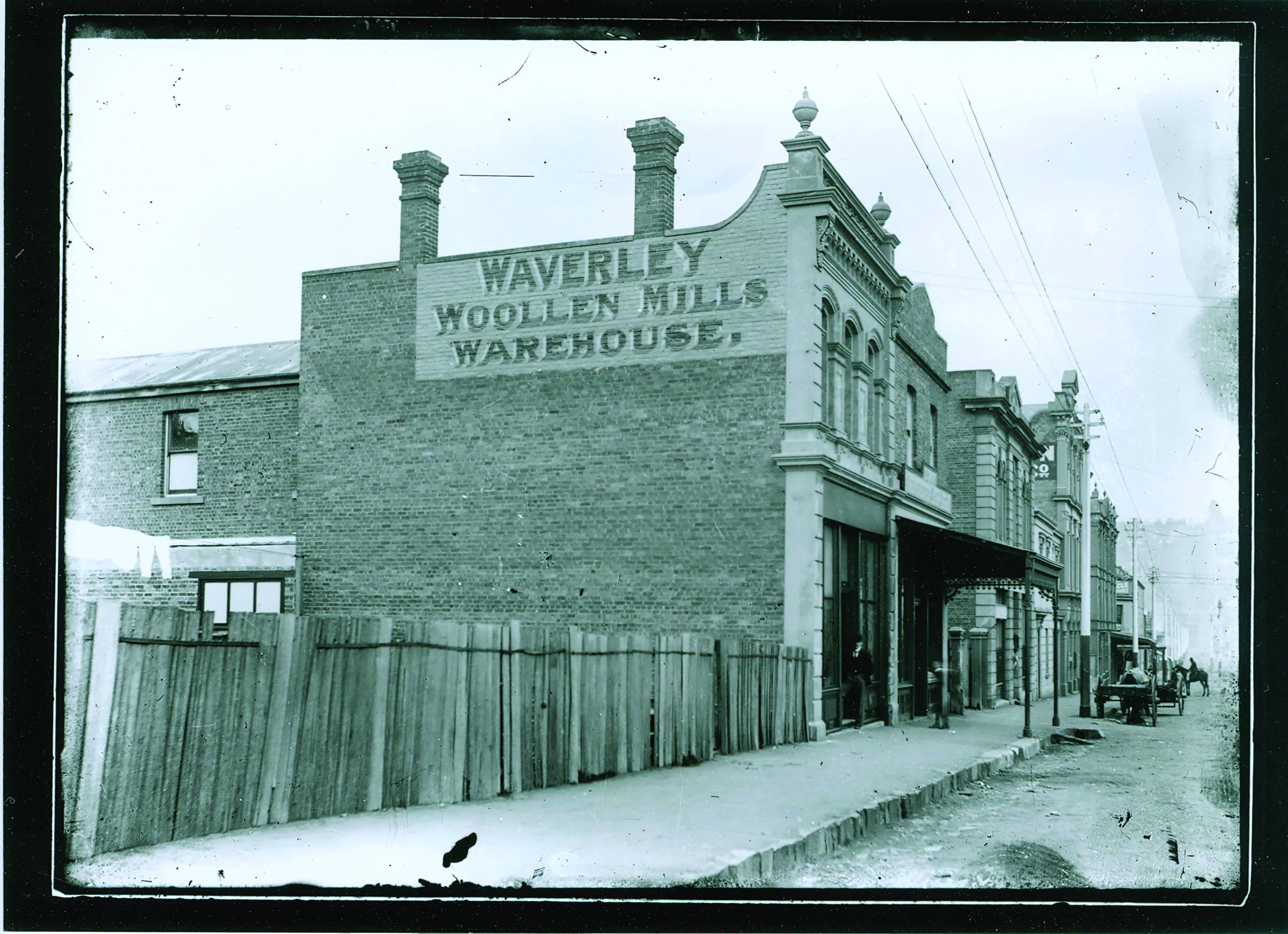 An old Photograph of Waverley Woollen Mills Warehouse, 77 York streen, Launceston. 1900. Viewed from the street