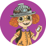Our planet character with glasses and curly hair holding a compass.