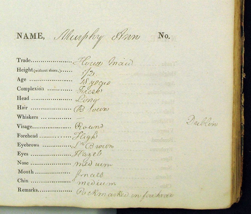 A Description list of a female convict named Ann Murphy.